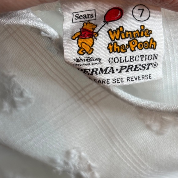 VTG 90s Sears Winnie the Pooh Dress 7 White Lace Short Sleeve Cottage Frilly - Picture 4 of 7